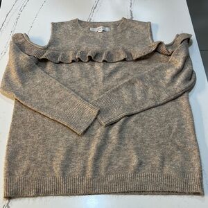 LOFT Off-the-Shoulder Ruffle Sweater - Tan size MP